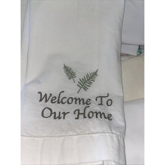 Handmade Other - 2 Vintage Welcome To Our Home, kitchen Decorative linen Farmhouse Green White LN